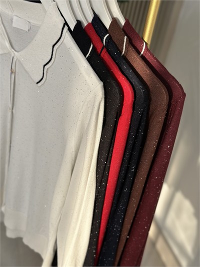 İtalyan İplik Premium Kalite Pul Detaylı Aksesuarlı Triko Beyaz
