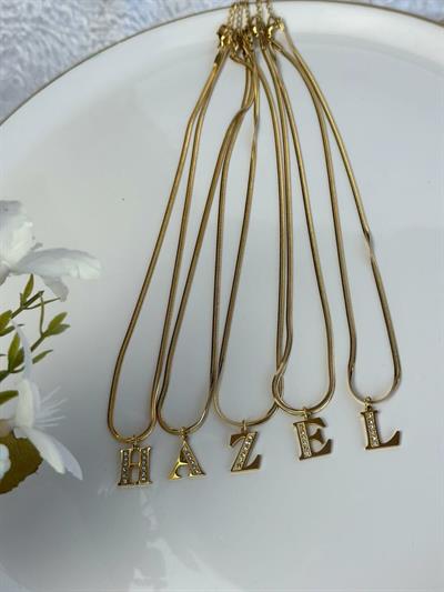 İtalyan Zincir Çelik Harf Kolye Gold