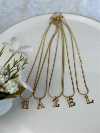 İtalyan Zincir Çelik Harf Kolye Gold