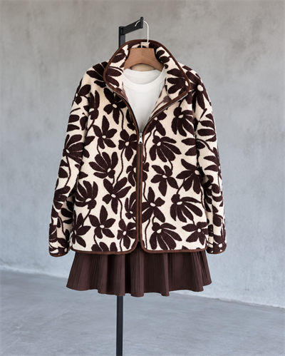 Kahve Çiçek Desenli Polar Sweatshirt