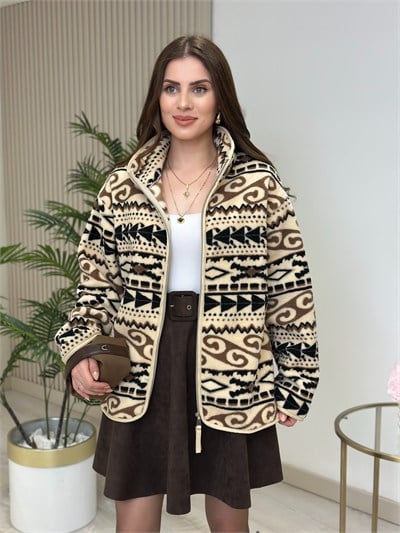 Kahve Desenli Polar Sweatshirt