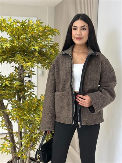 Kahve Teddy Siyah Biyeli Mont 