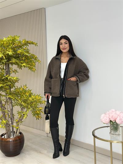 Kahve Teddy Siyah Biyeli Mont 