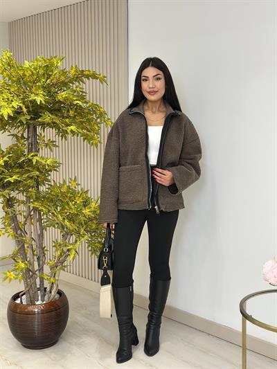 Kahve Teddy Siyah Biyeli Mont 