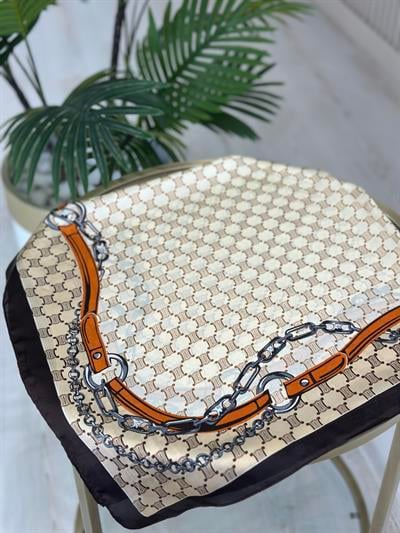 Kahve Zincir Desenli Fular