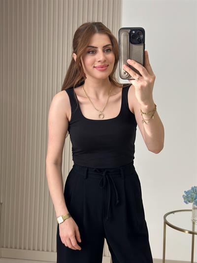 Kalın askılı U yaka Pamuklu Atlet Siyah