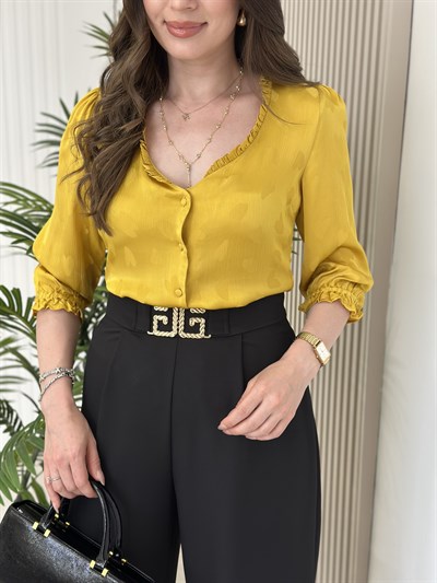 Kalp Jakarlı Orj. Marka Bluz Sarı