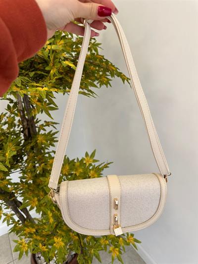 Kanvas Marka Muadili Çapraz Askılı Çanta Bej