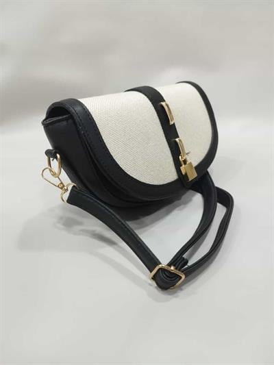Kanvas Marka Muadili Çapraz Askılı Çanta Siyah Krem