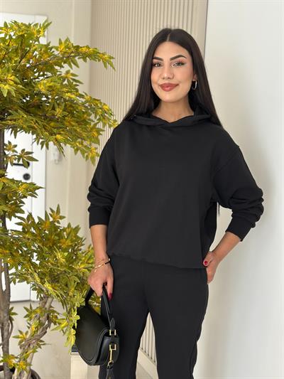 Kapşonlu Eşofman Takımı Siyah