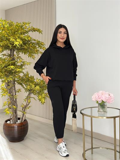 Kapşonlu Eşofman Takımı Siyah