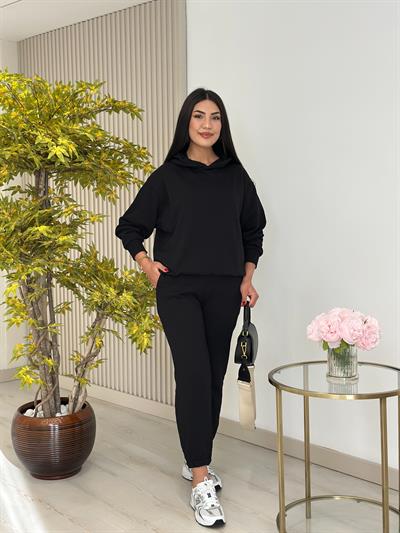 Kapşonlu Eşofman Takımı Siyah