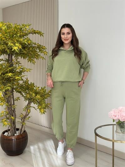 Kapşonlu Eşofman Takımı Su Yeşili 