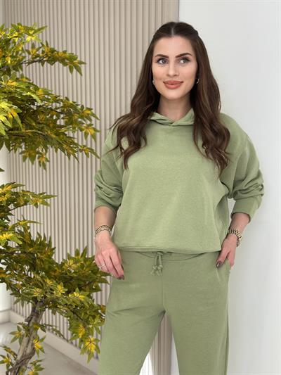 Kapşonlu Eşofman Takımı Su Yeşili 