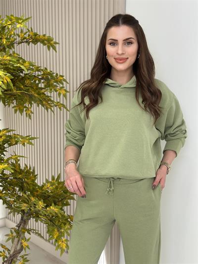 Kapşonlu Eşofman Takımı Su Yeşili 