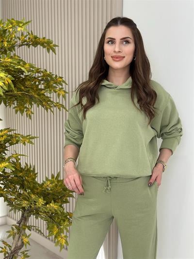 Kapşonlu Eşofman Takımı Su Yeşili 