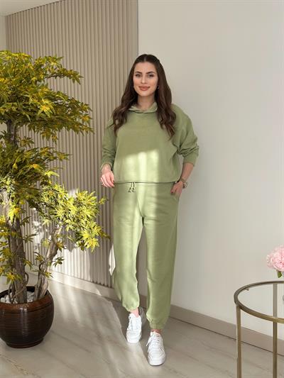 Kapşonlu Eşofman Takımı Su Yeşili 