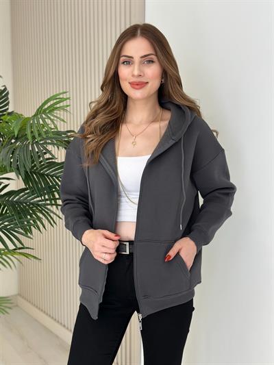 Kapşonlu İçi Şardonlu Basıc Sweat Antrasit
