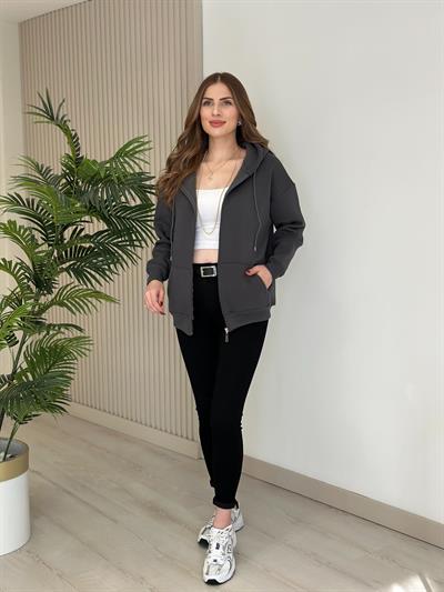 Kapşonlu İçi Şardonlu Basıc Sweat Antrasit