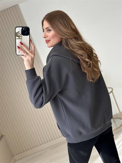 Kapşonlu İçi Şardonlu Basıc Sweat Antrasit