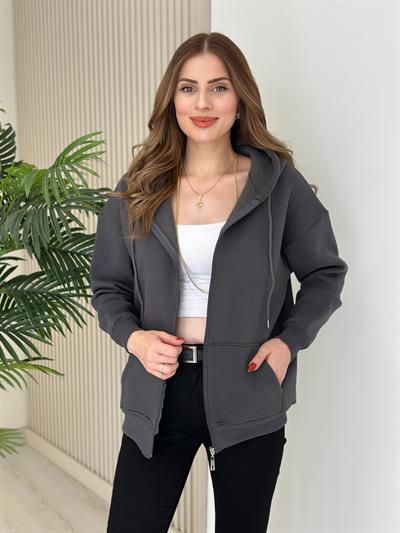 Kapşonlu İçi Şardonlu Basıc Sweat Antrasit