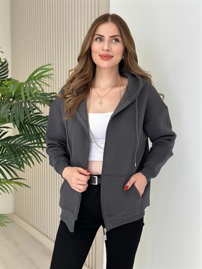 Kapşonlu İçi Şardonlu Basıc Sweat Antrasit