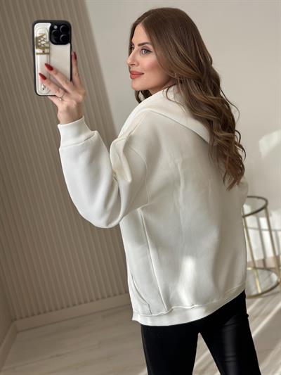 Kapşonlu İçi Şardonlu Basıc Sweat Beyaz