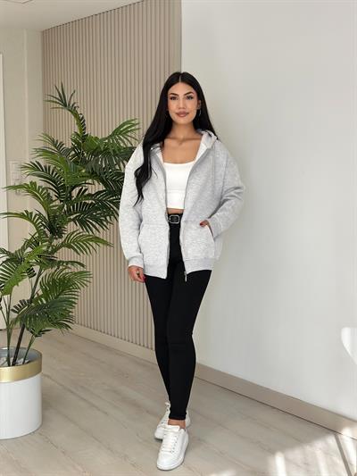 Kapşonlu İçi Şardonlu Basıc Sweat Gri