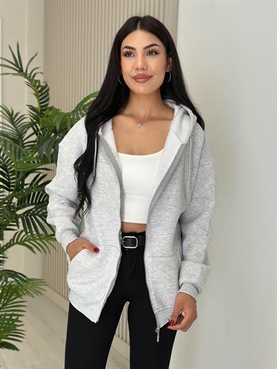 Kapşonlu İçi Şardonlu Basıc Sweat Gri