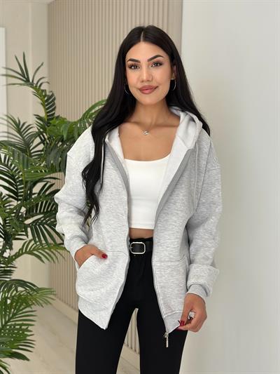 Kapşonlu İçi Şardonlu Basıc Sweat Gri