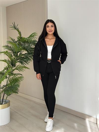 Kapşonlu İçi Şardonlu Basıc Sweat Siyah
