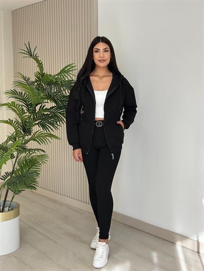 Kapşonlu İçi Şardonlu Basıc Sweat Siyah