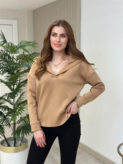 Scuba Kapşonlu Sweat Karamel