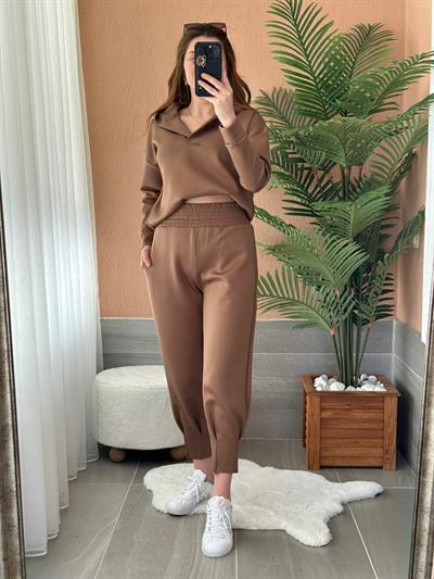 Kapşonlu Scuba Sweatshirt Kahve