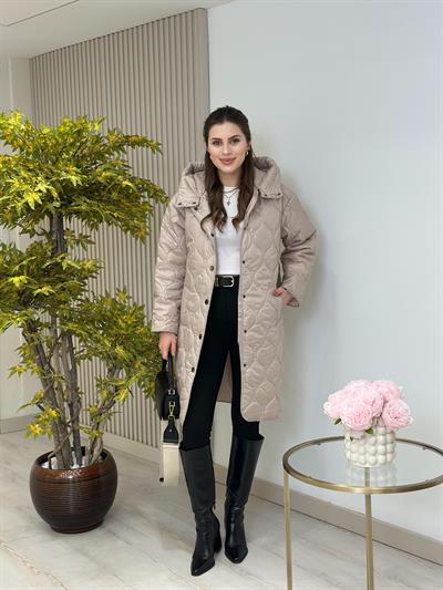 Kapşonlu Uzun Mont Bej