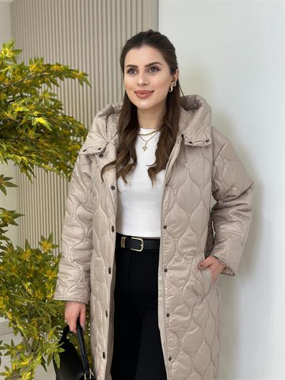 Kapşonlu Uzun Mont Bej