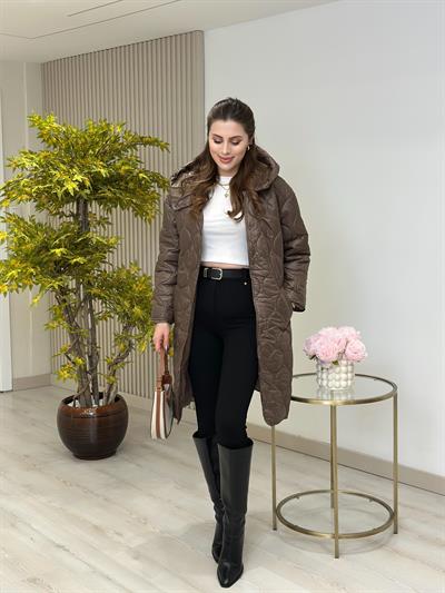 Kapşonlu Uzun Mont Kahve