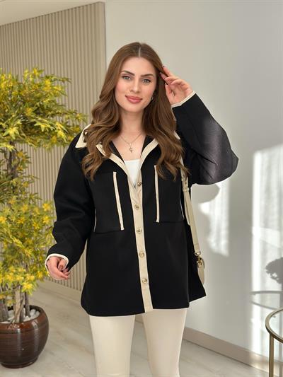 Kaşe Bej Biyeli Siyah Gömlek