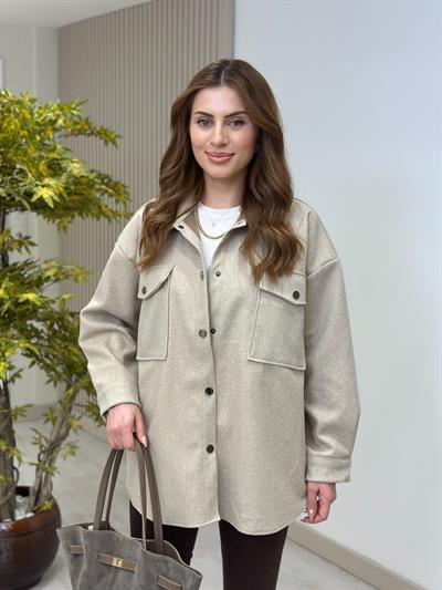 Kaşe Göğsü Cepli Rahat Kalıp Gömlek Taş