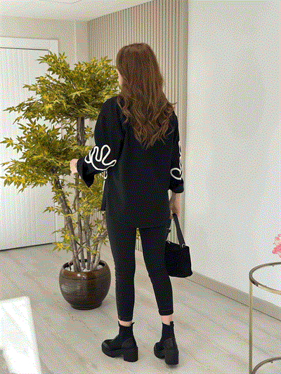 Kaşe Punch İşlemeli Tasarım Gömlek Siyah