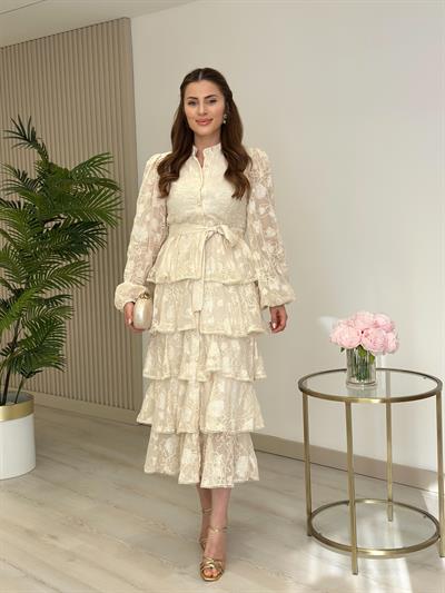Kat Kat Güpürlü Ekru Özel Tasarım Elbise 