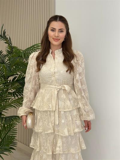 Kat Kat Güpürlü Ekru Özel Tasarım Elbise 