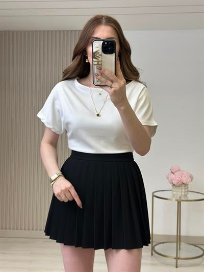 Kayık Yaka Kısa Kollu Tshirt Beyaz