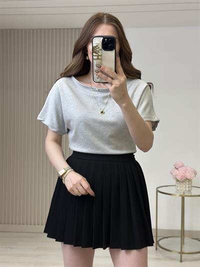 Kayık Yaka Kısa Kollu Tshirt Gri