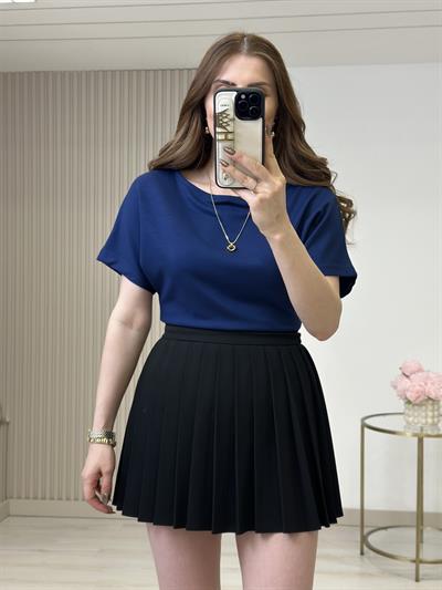 Kayık Yaka Kısa Kollu Tshirt Lacivert