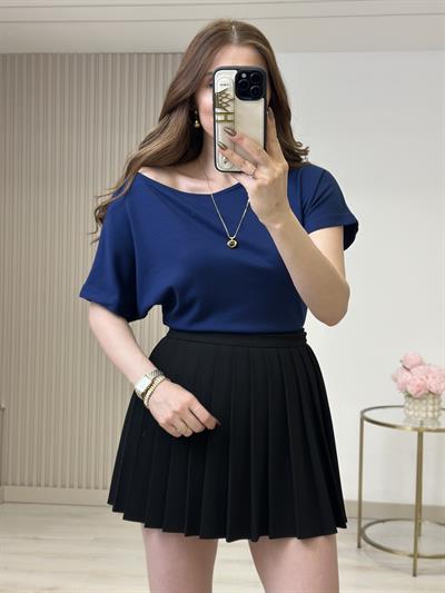 Kayık Yaka Kısa Kollu Tshirt Lacivert