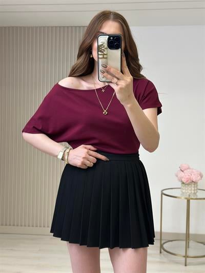 Kayık Yaka Kısa Kollu Tshirt Mürdüm