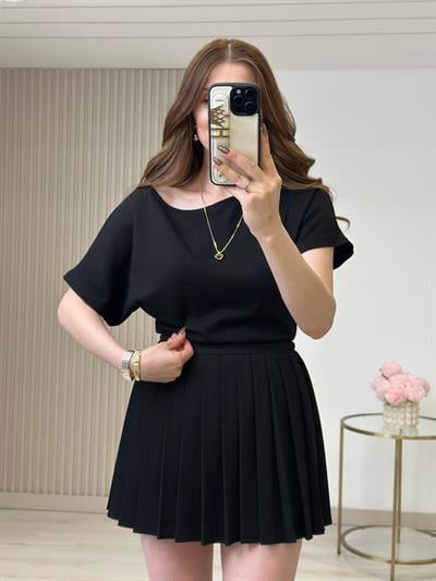 Kayık Yaka Kısa Kollu Tshirt Siyah