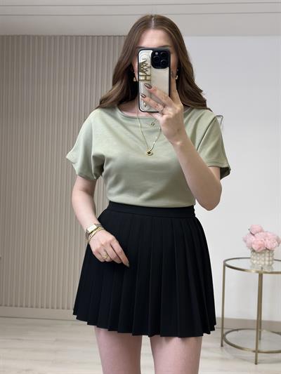 Kayık Yaka Kısa Kollu Tshirt Su Yeşili