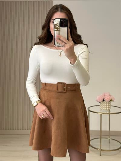 Kayık Yaka Likralı Basıc Beyaz